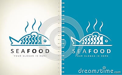 Fresh cooked fish on a tray vector. Seafood logo. Vector Illustration